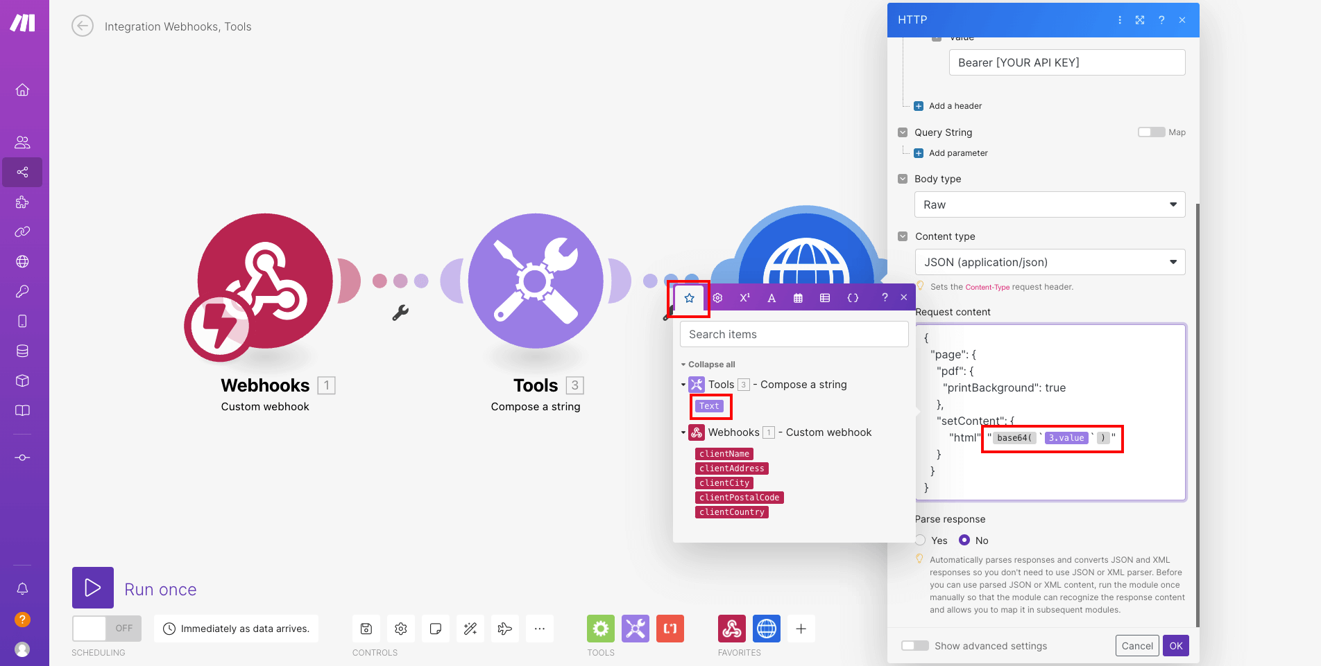 Fill request content with the text from the tool module